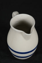 Load image into Gallery viewer, Vintage Roseville Blue Banded Stoneware Pitcher – R.R.P. Co. USA #303-H
