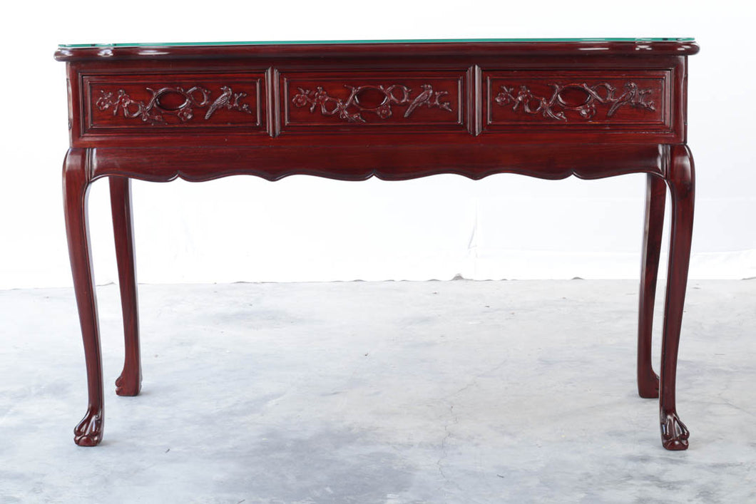 Rosewood Console Table with Custom Glass Top