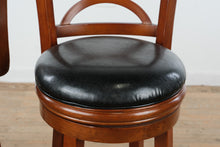Load image into Gallery viewer, Set of 2 Swivel Counter Height Bar Stools in Cherry Finish with Black Upholstered Seats
