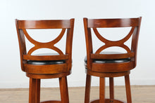 Load image into Gallery viewer, Set of 2 Swivel Counter Height Bar Stools in Cherry Finish with Black Upholstered Seats
