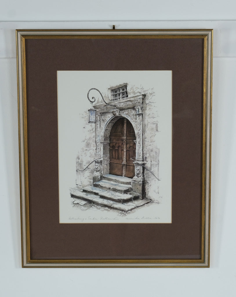 Monika Heller-Cole Signed Print – Rothenburg o. Tauber Rathaus Tür with Studio Stamp, Framed Artwork 18.5