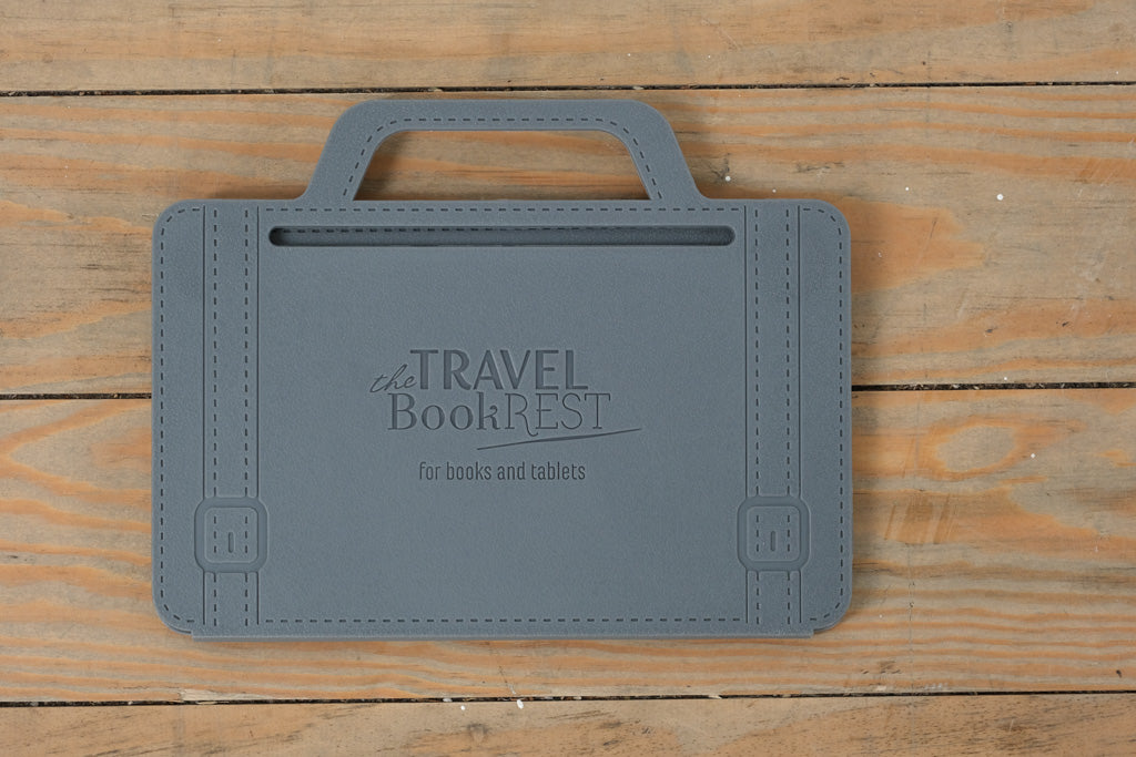 The Travel BookRest – Portable Stand for Books and Tablets (Gray)