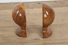 Load image into Gallery viewer, Mid-Century Italian Alabaster Globe Bookends – Amber Brown Stone Pair
