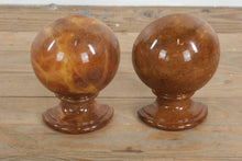 Load image into Gallery viewer, Mid-Century Italian Alabaster Globe Bookends – Amber Brown Stone Pair
