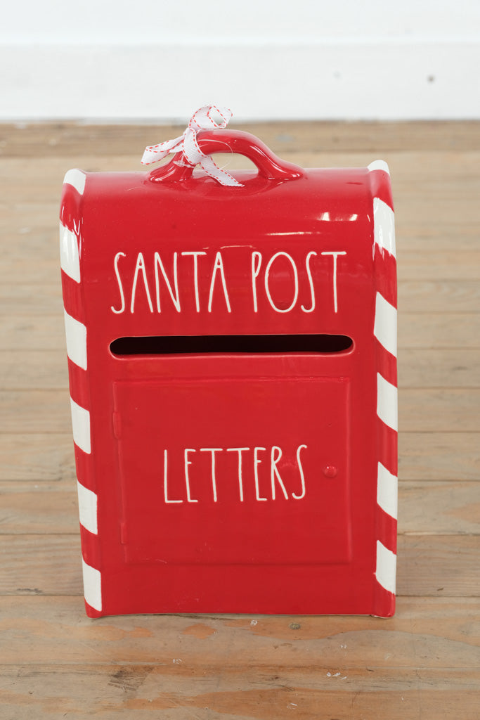 Pier 1 Imports “Santa Post” Ceramic Mailbox – Red & White Christmas Decor