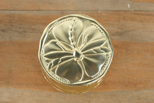 Load image into Gallery viewer, Gold Embossed Metal Trinket Box – Dragonfly Design with Floral Detail
