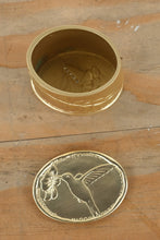 Load image into Gallery viewer, Gold Embossed Metal Trinket Box – Hummingbird &amp; Flower Design
