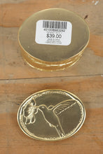 Load image into Gallery viewer, Gold Embossed Metal Trinket Box – Hummingbird &amp; Flower Design
