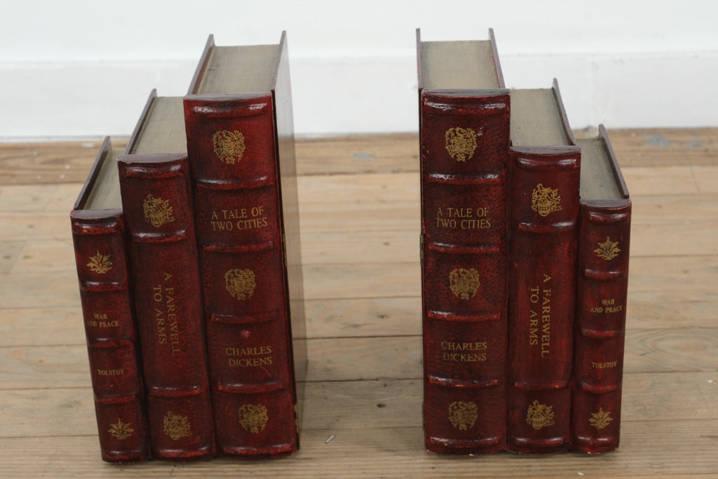 Set of 2 Faux Leather Bookend Storage Boxes – Hidden CD/DVD Organizer in Classic Novel Design