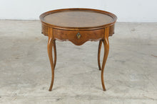 Load image into Gallery viewer, Burl Wood Round Side Table with Drawer and Cabriole Legs
