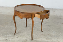 Load image into Gallery viewer, Burl Wood Round Side Table with Drawer and Cabriole Legs
