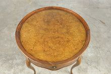 Load image into Gallery viewer, Burl Wood Round Side Table with Drawer and Cabriole Legs
