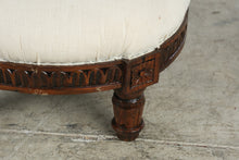 Load image into Gallery viewer, Carved Wood Round Upholstered Footstool
