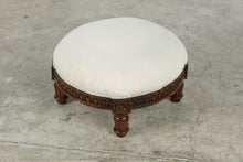 Load image into Gallery viewer, Carved Wood Round Upholstered Footstool
