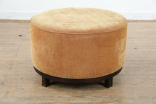 Load image into Gallery viewer, Round Upholstered Ottoman with Neutral Fabric and Wood Base 31 Inch
