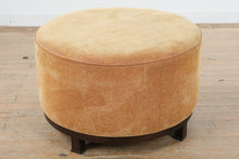 Load image into Gallery viewer, Round Upholstered Ottoman with Neutral Fabric and Wood Base 31 Inch
