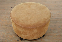 Load image into Gallery viewer, Round Upholstered Ottoman with Neutral Fabric and Wood Base 31 Inch
