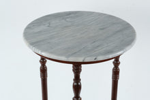 Load image into Gallery viewer, Marble Top Plant Stand Side Table Turned Wood Pedestal 27 Inch
