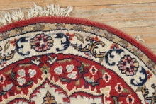 Load image into Gallery viewer, Antique Round Rug 35 Inch Red Ivory Medallion Floral Wool
