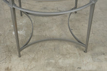 Load image into Gallery viewer, Round Silver-Tone Metal and Glass Accent Table with Architectural Base
