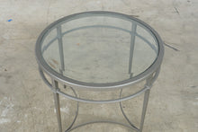 Load image into Gallery viewer, Round Silver-Tone Metal and Glass Accent Table with Architectural Base
