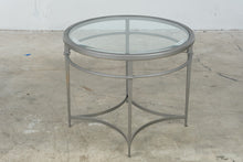 Load image into Gallery viewer, Round Silver-Tone Metal and Glass Accent Table with Architectural Base
