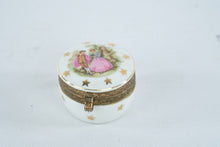 Load image into Gallery viewer, I Rice Vintage Porcelain Hinged Trinket Box Fragonard Style Courting Couple
