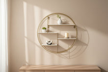 Load image into Gallery viewer, Round Gold Metal Wall Shelf White Display Shelves 20 Inch Modern Decor
