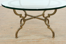 Load image into Gallery viewer, 36 Inch Round Glass Top Coffee Table with Iron Base and Brass Ring Frame
