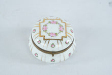 Load image into Gallery viewer, Porcelain Hinged Trinket Box Pink Roses Gold Gilt Floral Round Keepsake Box
