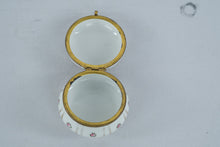 Load image into Gallery viewer, Porcelain Hinged Trinket Box Pink Roses Gold Gilt Floral Round Keepsake Box
