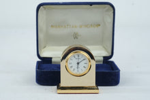 Load image into Gallery viewer, Bulova Quartz Mini Desk Clock Manhattan Windsor Gold Tone With Box

