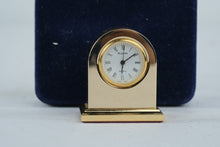 Load image into Gallery viewer, Bulova Quartz Mini Desk Clock Manhattan Windsor Gold Tone With Box
