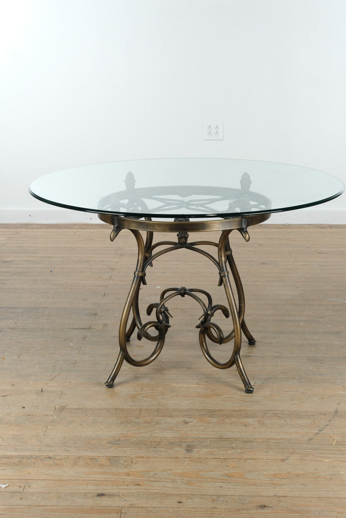 48” Round Rubbed Bronze & Glass Dining Table
