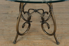 Load image into Gallery viewer, 48” Round Rubbed Bronze &amp; Glass Dining Table
