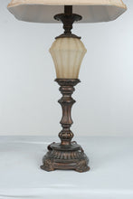Load image into Gallery viewer, Pair Traditional Bronze Tone Table Lamps Alabaster Style 30 Inch

