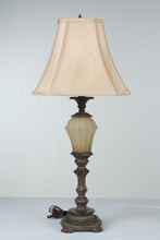 Load image into Gallery viewer, Pair Traditional Bronze Tone Table Lamps Alabaster Style 30 Inch
