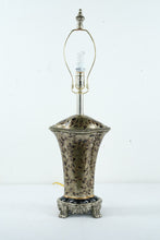 Load image into Gallery viewer, Rubbed Pewter Table Lamp – Black Floral Vines, Ornate Base, 30” Tall

