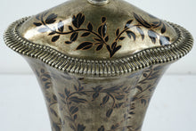 Load image into Gallery viewer, Rubbed Pewter Table Lamp – Black Floral Vines, Ornate Base, 30” Tall
