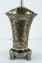 Load image into Gallery viewer, Rubbed Pewter Table Lamp – Black Floral Vines, Ornate Base, 30” Tall
