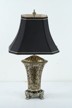Load image into Gallery viewer, Rubbed Pewter Table Lamp – Black Floral Vines, Ornate Base, 30” Tall
