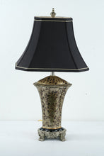 Load image into Gallery viewer, Rubbed Pewter Table Lamp – Black Floral Vines, Ornate Base, 30” Tall
