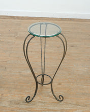 Load image into Gallery viewer, Glass &amp; Wrought Iron Accent Table – Rubbed Pewter Finish, 30” Tall
