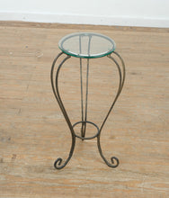 Load image into Gallery viewer, Glass &amp; Wrought Iron Accent Table – Rubbed Pewter Finish, 30” Tall

