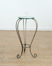 Load image into Gallery viewer, Glass &amp; Wrought Iron Accent Table – Rubbed Pewter Finish, 30” Tall
