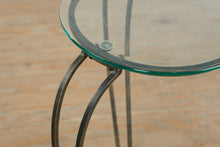 Load image into Gallery viewer, Glass &amp; Wrought Iron Accent Table – Rubbed Pewter Finish, 30” Tall
