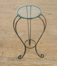 Load image into Gallery viewer, Glass &amp; Wrought Iron Accent Table – Rubbed Pewter Finish, 30” Tall

