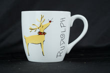 Load image into Gallery viewer, Pottery Barn Rudolph Reindeer Mug Set of 3 Holiday Coffee Cups
