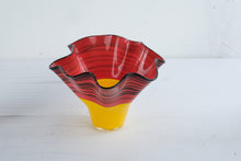 Load image into Gallery viewer, Signed Art Glass Handkerchief Bowl Red Yellow Black Ribbon Swirl 2008
