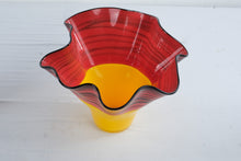 Load image into Gallery viewer, Signed Art Glass Handkerchief Bowl Red Yellow Black Ribbon Swirl 2008
